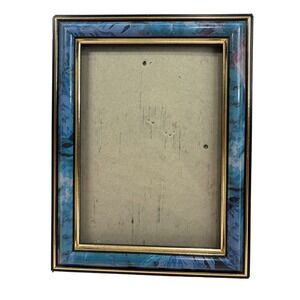 Vintage Blue Marbled Picture Frame Gold Trim Glass Tabletop 4x6 Photo Frame
